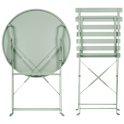Blue Haven 3 Piece Grey Metal Folding Slatted Back Bistro Set