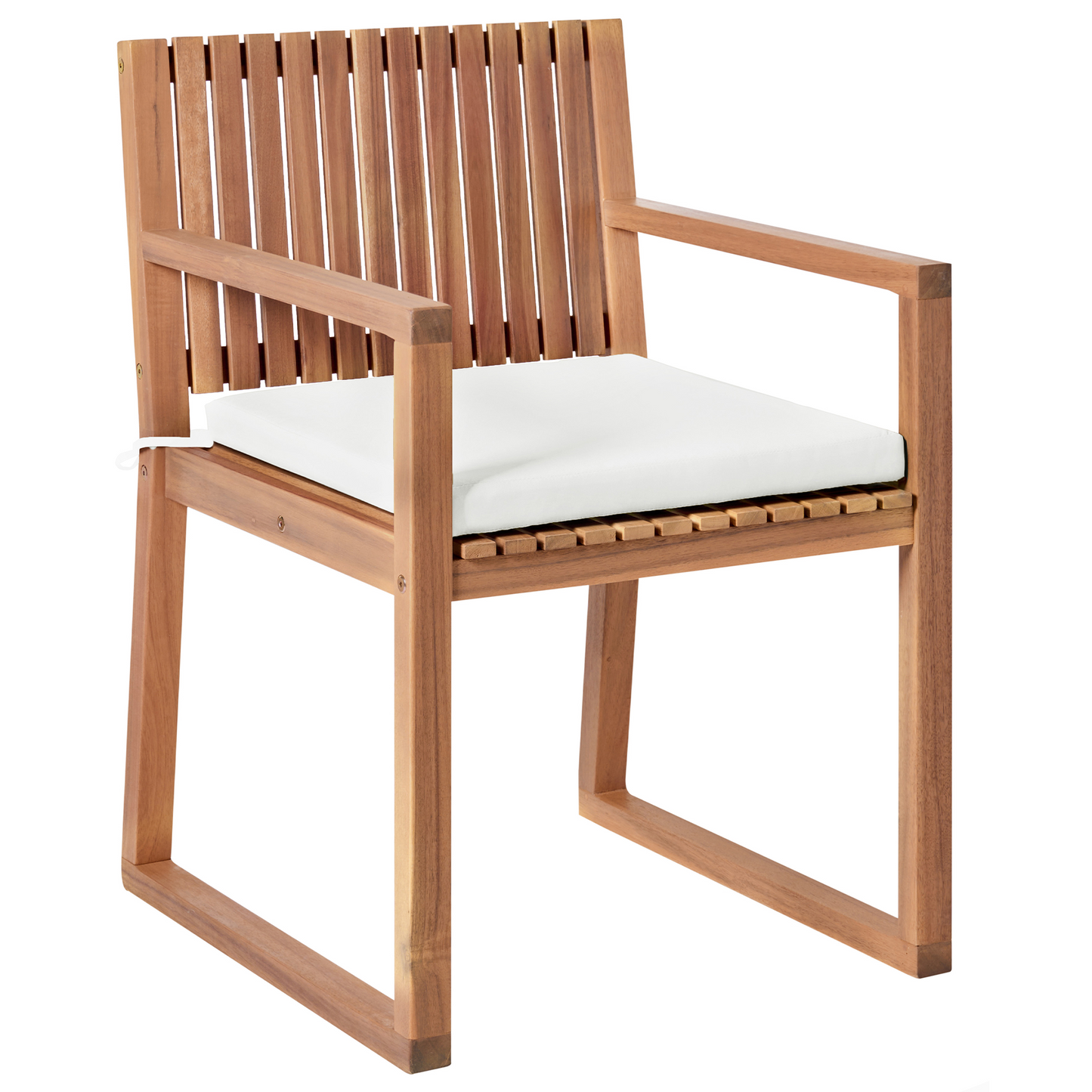Living Set of 2 Cushioned Garden Dining Chairs in Light Brown and Off White Acacia Wood Rustic Style