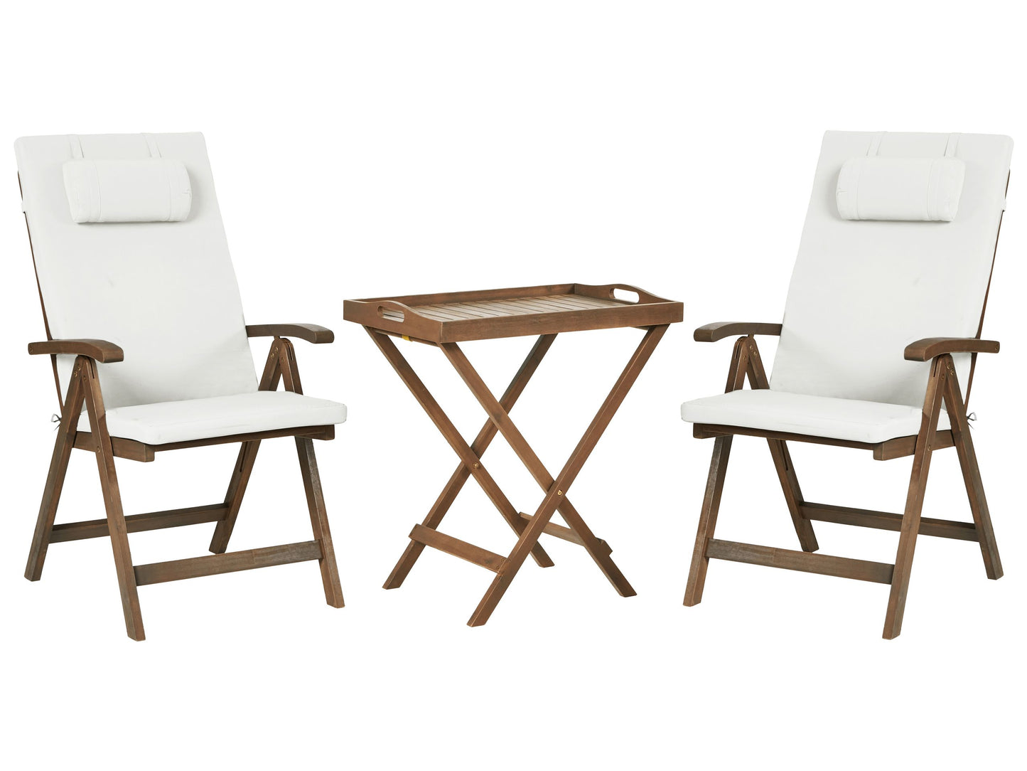 Acacia Wood Bistro Set Off White Cushions Folding Chairs