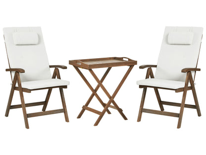 Acacia Wood Bistro Set Off White Cushions Folding Chairs