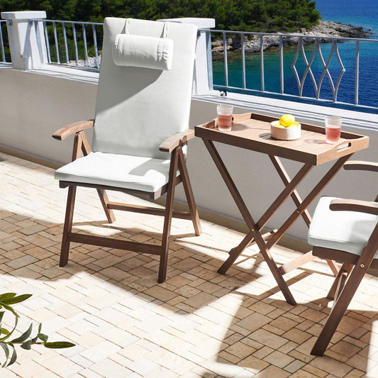2-Piece Acacia Garden Chairs Off-White Cushions Foldable