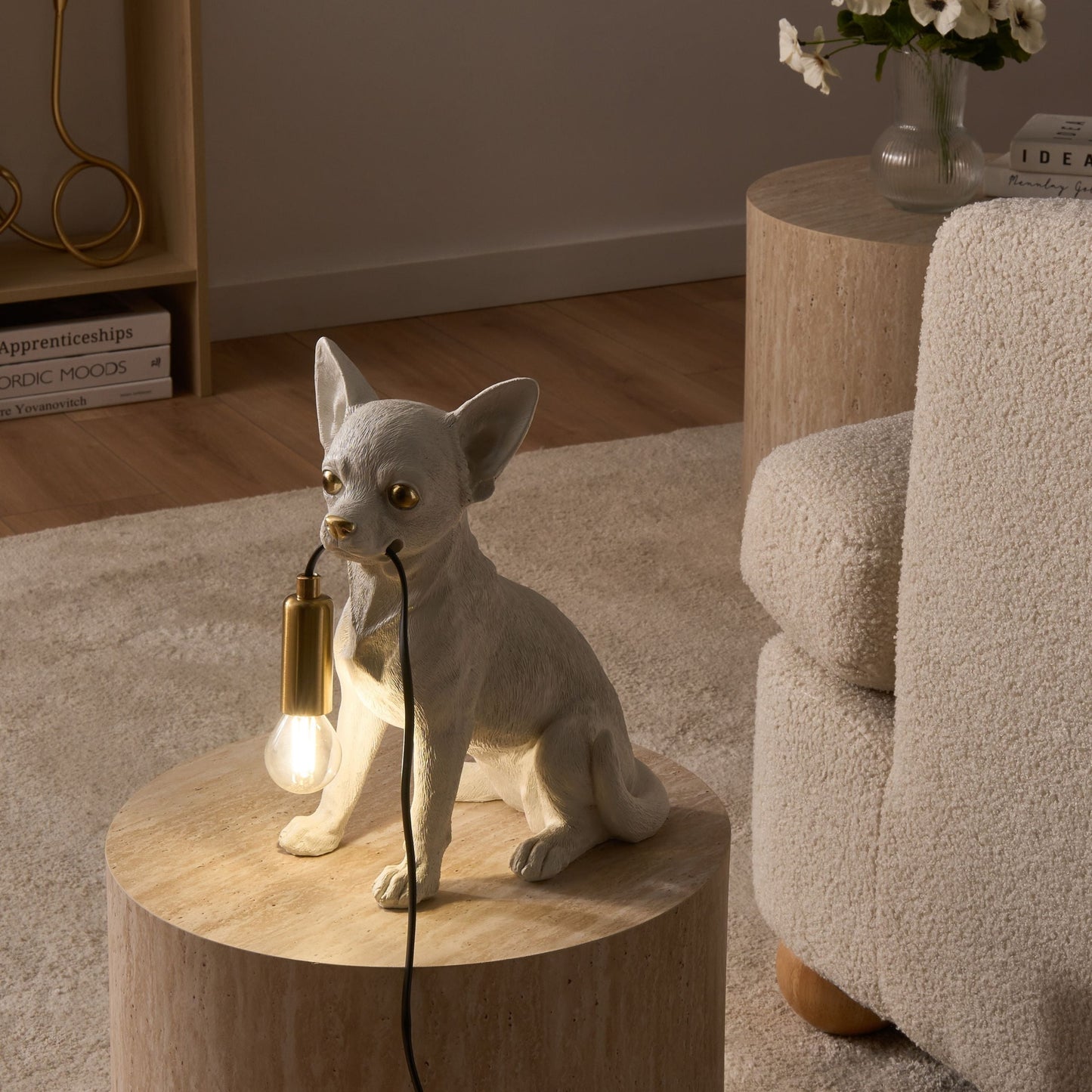 Pawlight Chihuahua Table Lamp White Polyresin Bedside Light