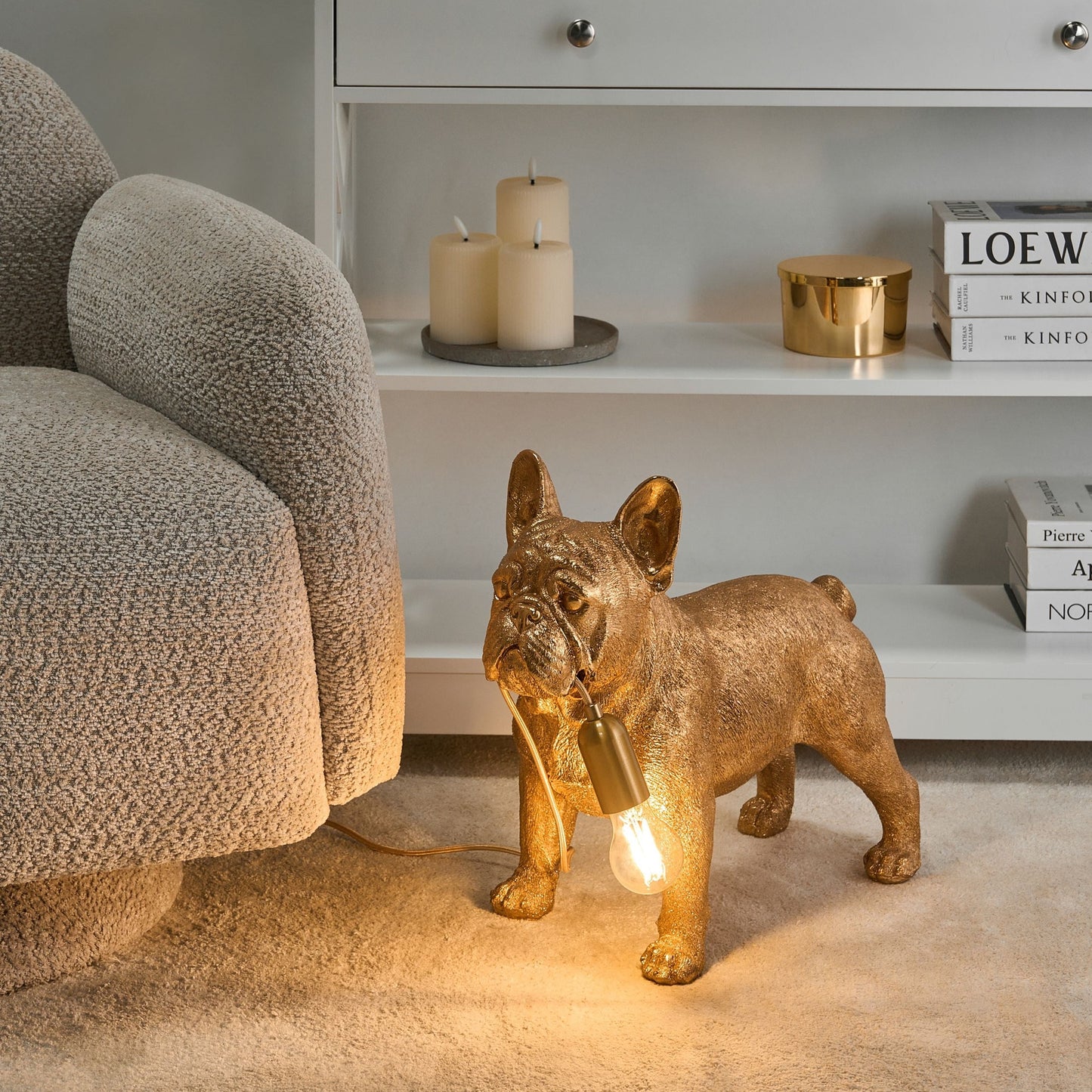 Gold Dog Table Lamp Polyresin Bedside Light Glam Style