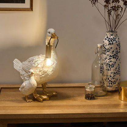 Table Lamp White Polyresin Duck Shaped Bedside Light For Living Room And Bedroom