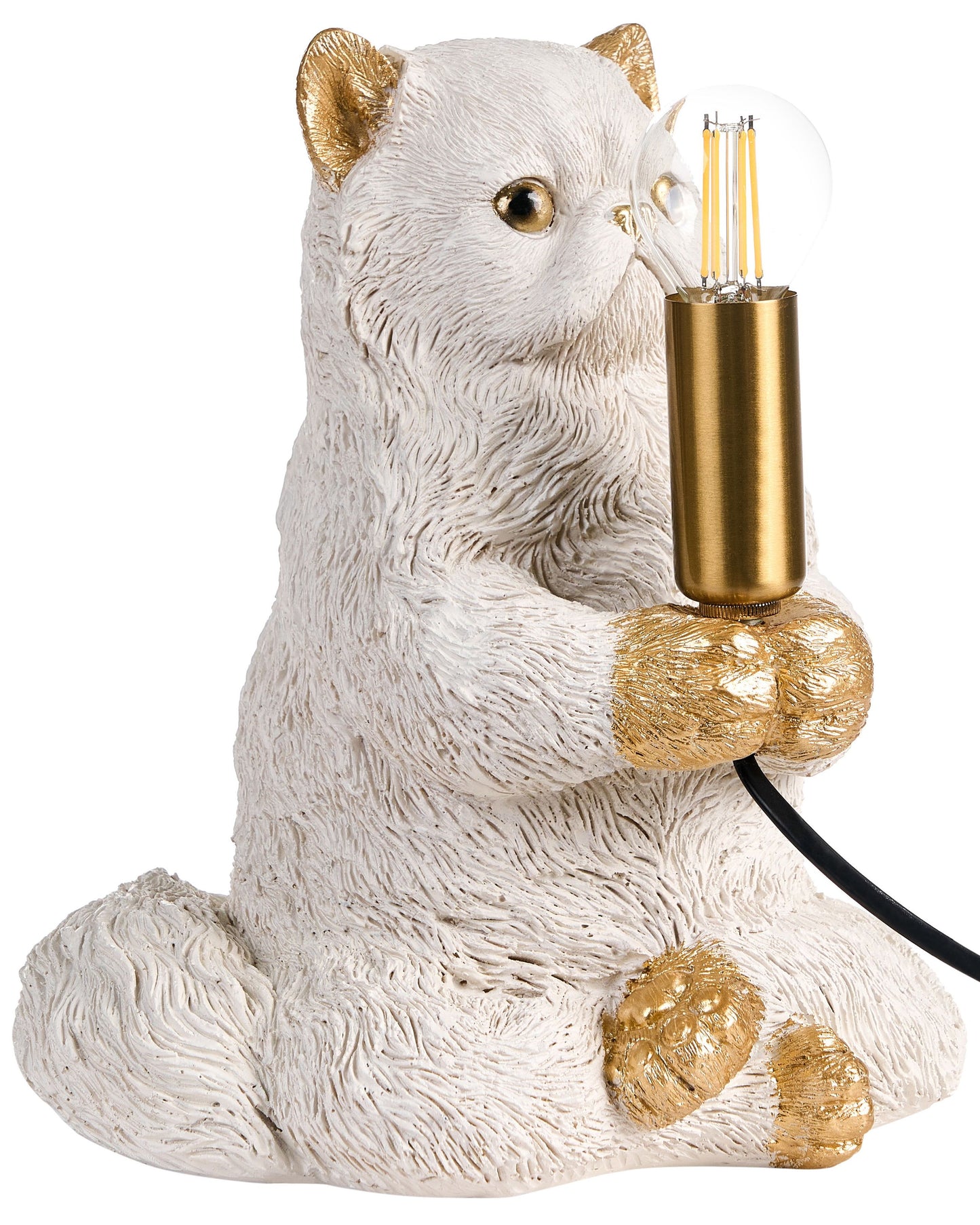 Cat Table Lamp White Polyresin Bedside Light Glam Style
