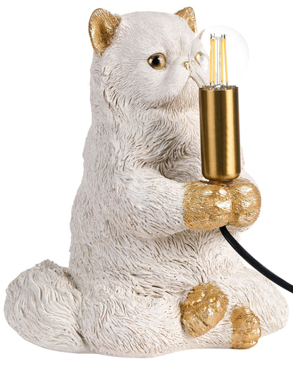 Cat Table Lamp White Polyresin Bedside Light Glam Style
