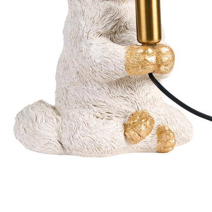 Cat Table Lamp White Polyresin Bedside Light Glam Style