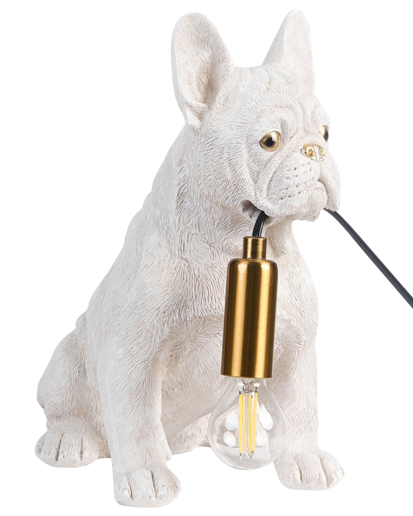 Bulldog Table Lamp White Polyresin Gold Eyes