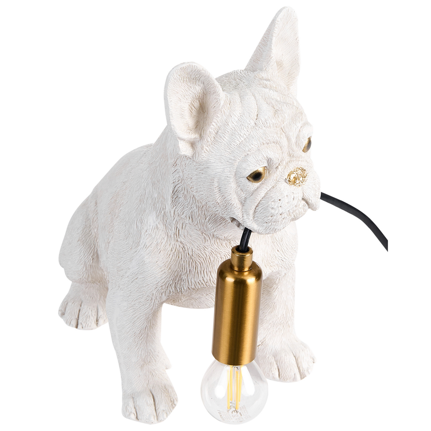 Bulldog Table Lamp White Polyresin Gold Eyes