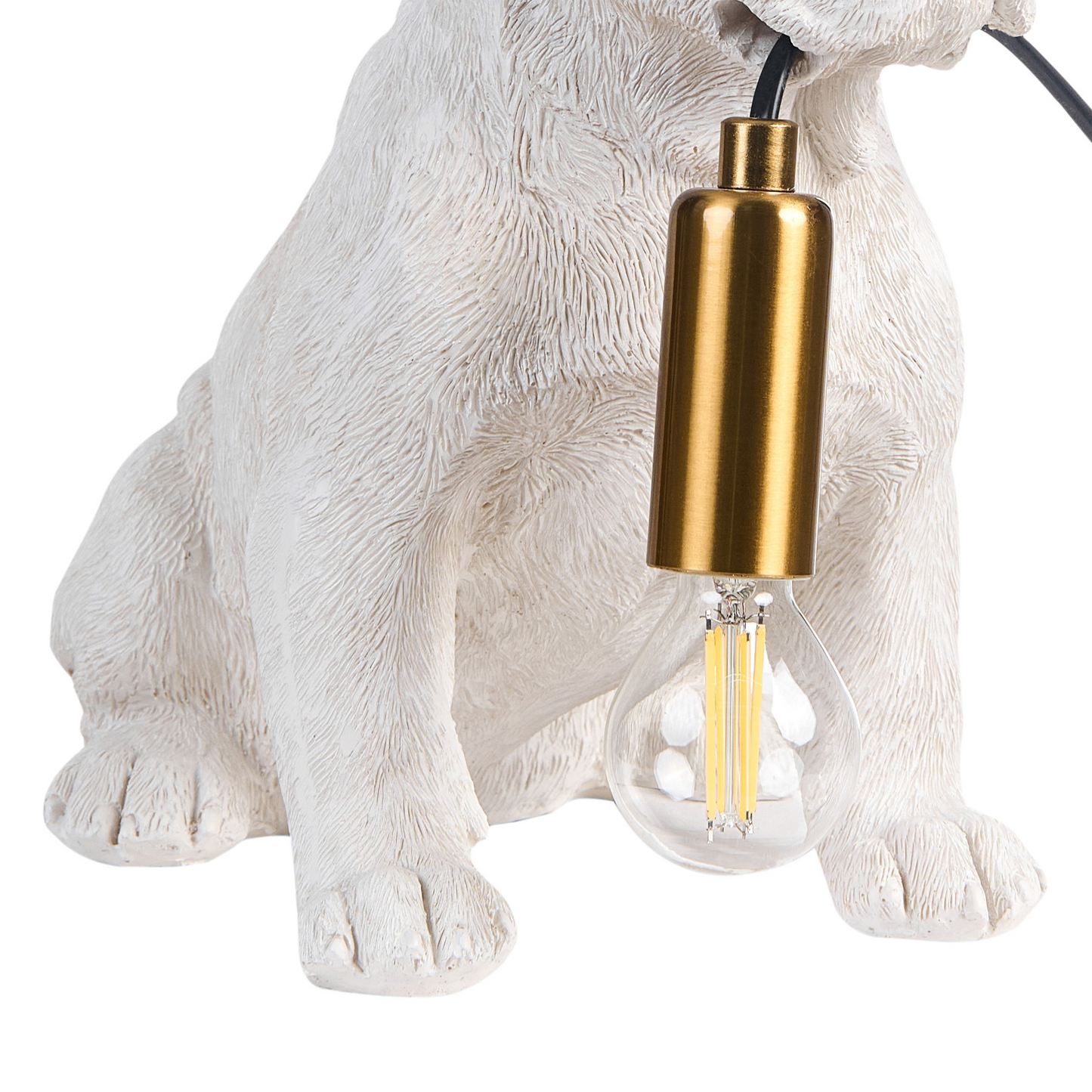 Bulldog Table Lamp White Polyresin Gold Eyes