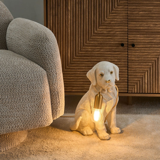 Glamora Labrador Table Lamp White Polyresin With Gold Nose And Eyes Glam Living Room Light