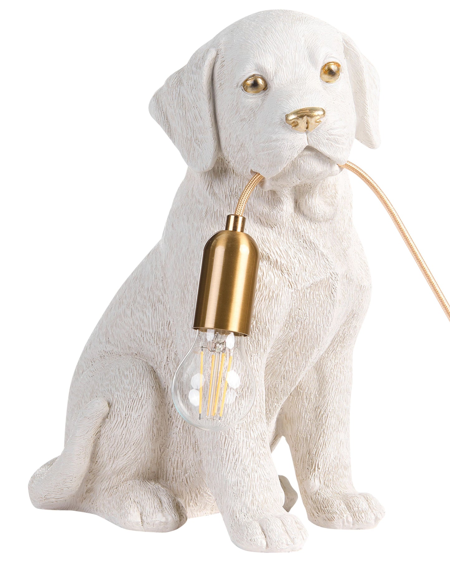 Glamora Labrador Table Lamp White Polyresin With Gold Nose And Eyes Glam Living Room Light