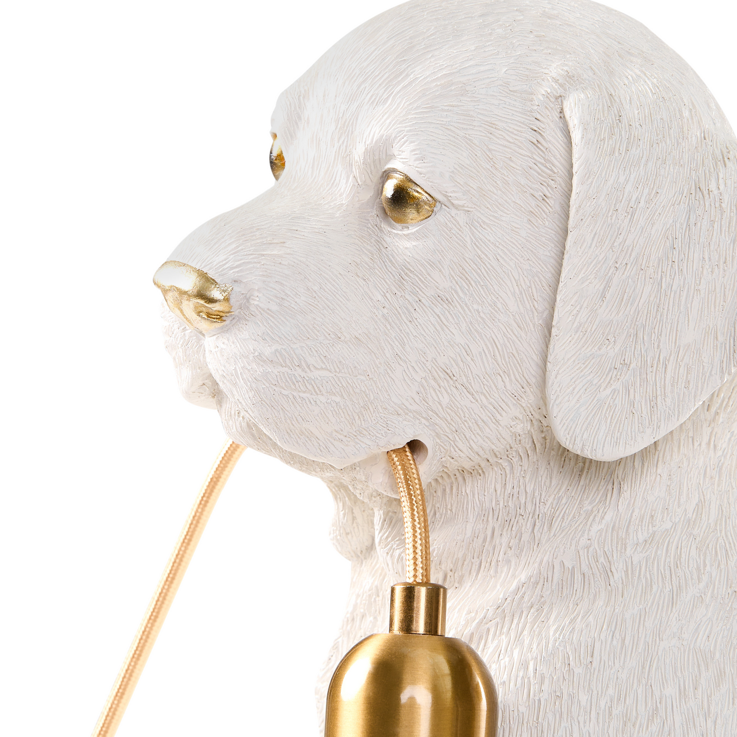 Glamora Labrador Table Lamp White Polyresin With Gold Nose And Eyes Glam Living Room Light