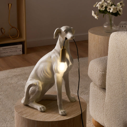 Greyhound Table Lamp White Polyresin Animal Shape