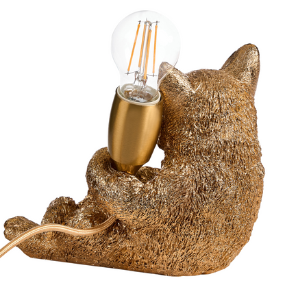 Table Lamp Gold Polyresin Kitten Shape Bedside Light