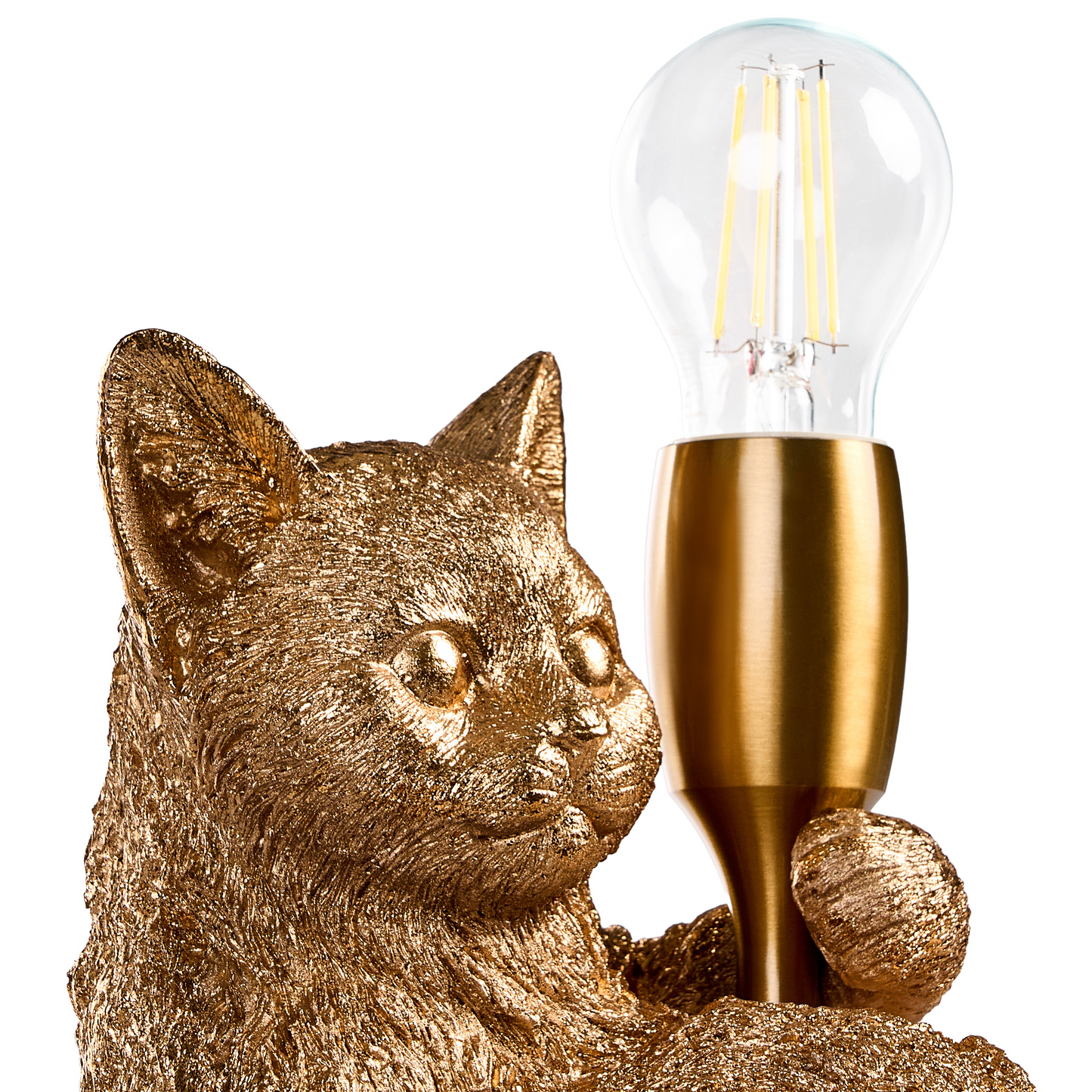 Table Lamp Gold Polyresin Kitten Shape Bedside Light