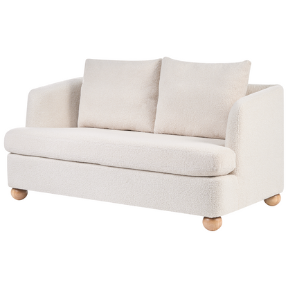 6 Seater Living Room Set Off White Boucle Upholstery With Round Wooden Legs