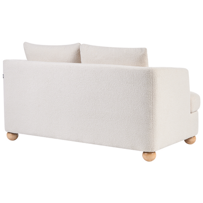 6 Seater Living Room Set Off White Boucle Upholstery With Round Wooden Legs