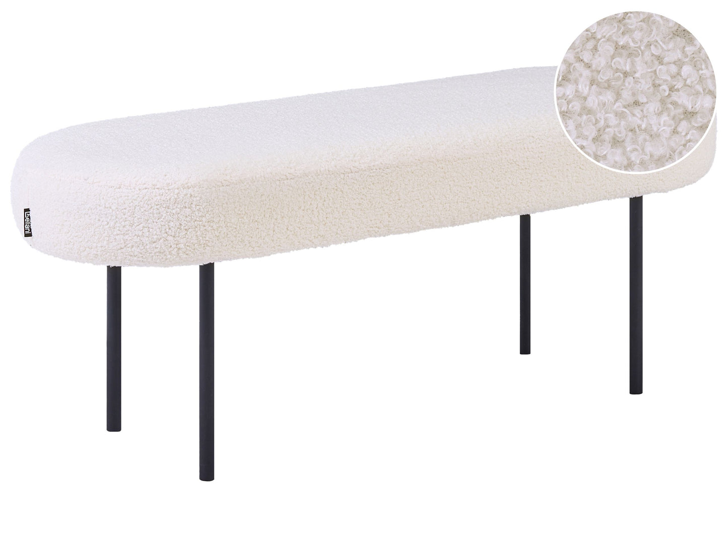 Bench Off-White Boucle Oval Seat With Metal Legs