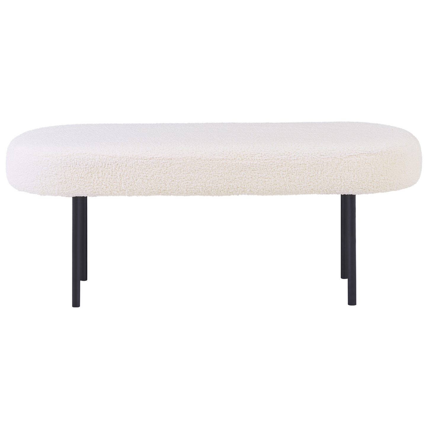 Bench Off-White Boucle Oval Seat With Metal Legs