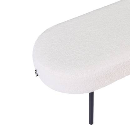 Bench Off-White Boucle Oval Seat With Metal Legs