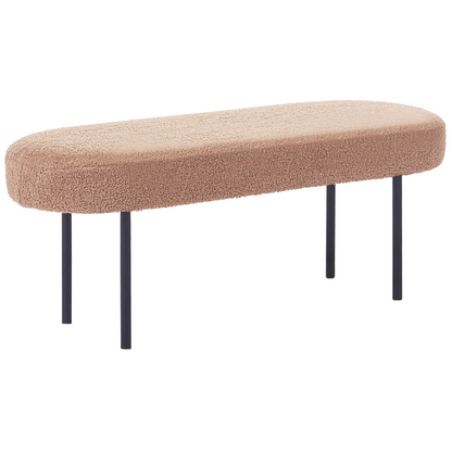 Light Brown Boucle Upholstered Bench With Metal Legs Oval Seat Cottage Retro Living Room