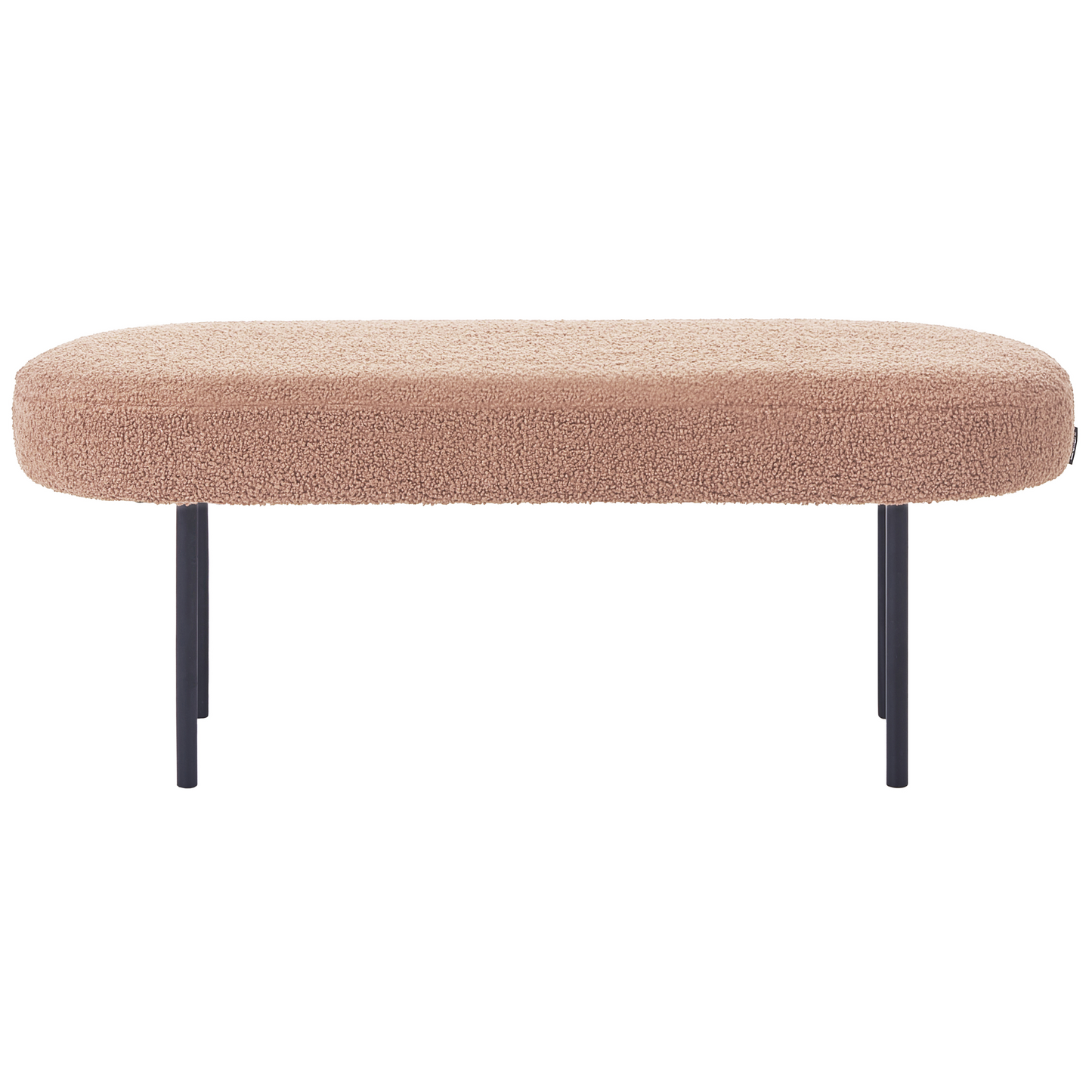 Light Brown Boucle Upholstered Bench With Metal Legs Oval Seat Cottage Retro Living Room