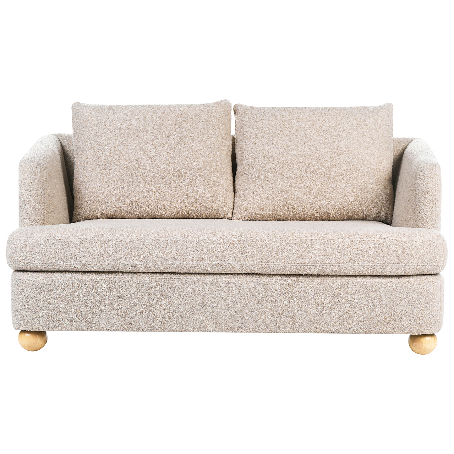 6 Seater Living Room Set Beige Boucle Upholstery Round Wooden Legs Armrests Sofa And Armchair Modern