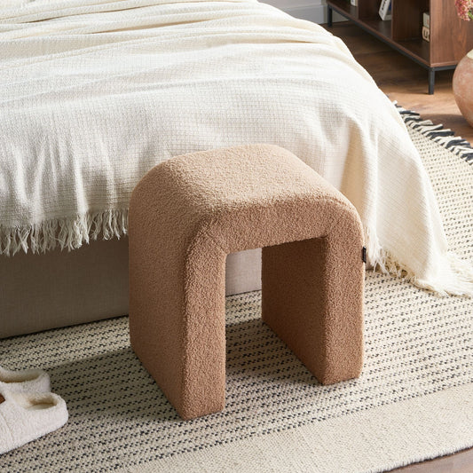 Boucle U-Shape Pouffe Ottoman Light Brown For Modern Living