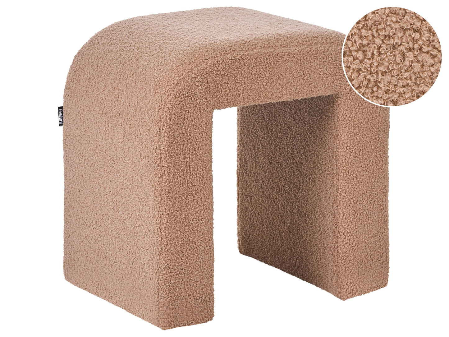Boucle U-Shape Pouffe Ottoman Light Brown For Modern Living