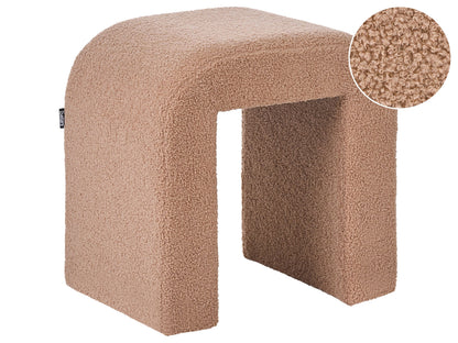 Boucle U-Shape Pouffe Ottoman Light Brown For Modern Living