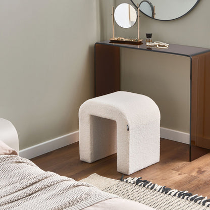 Elegant Off White Boucle U Shaped Pouffe Ottoman