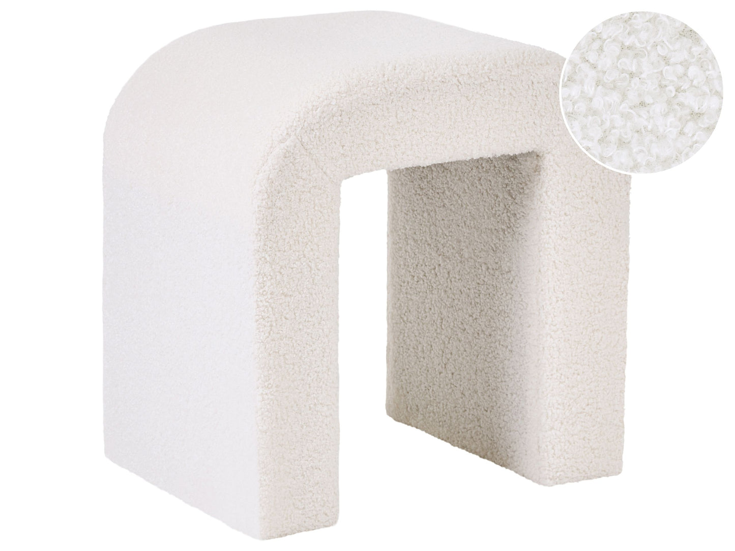 Elegant Off White Boucle U Shaped Pouffe Ottoman