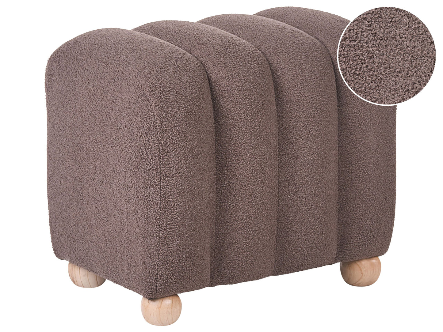 Pouffe Brown Boucle Teddy Ottoman With Wooden Legs