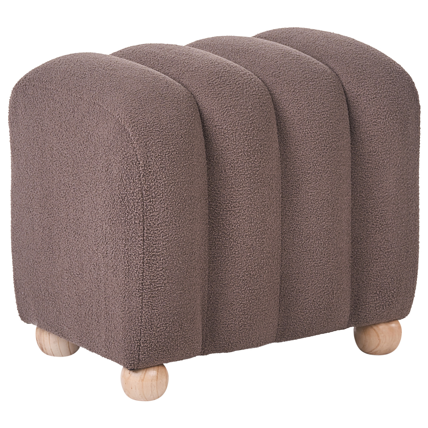 Pouffe Brown Boucle Teddy Ottoman With Wooden Legs