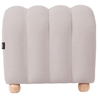 Boucle Teddy Pouffe Off White Round Wooden Legs Modern Upholstered Ottoman For Living Room Accent