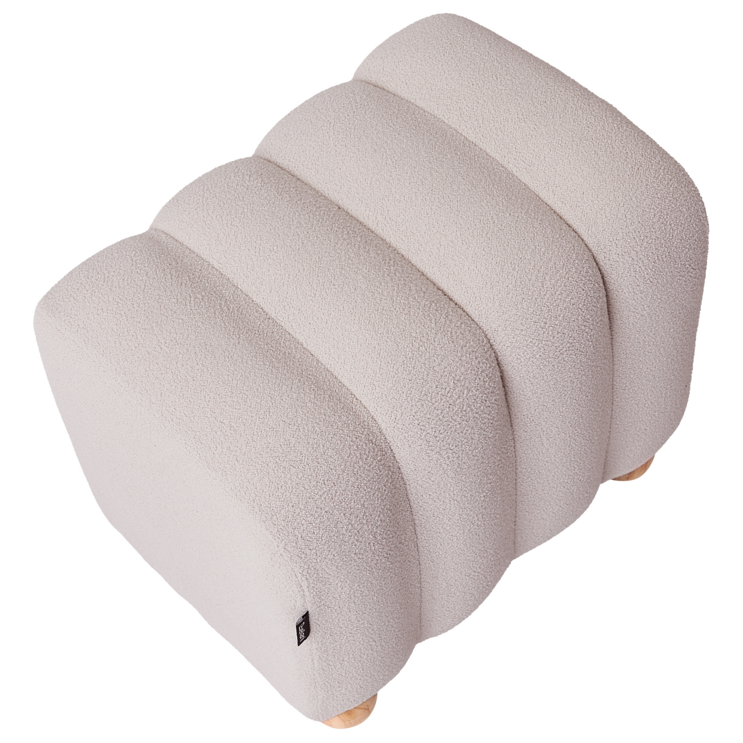 Boucle Teddy Pouffe Off White Round Wooden Legs Modern Upholstered Ottoman For Living Room Accent