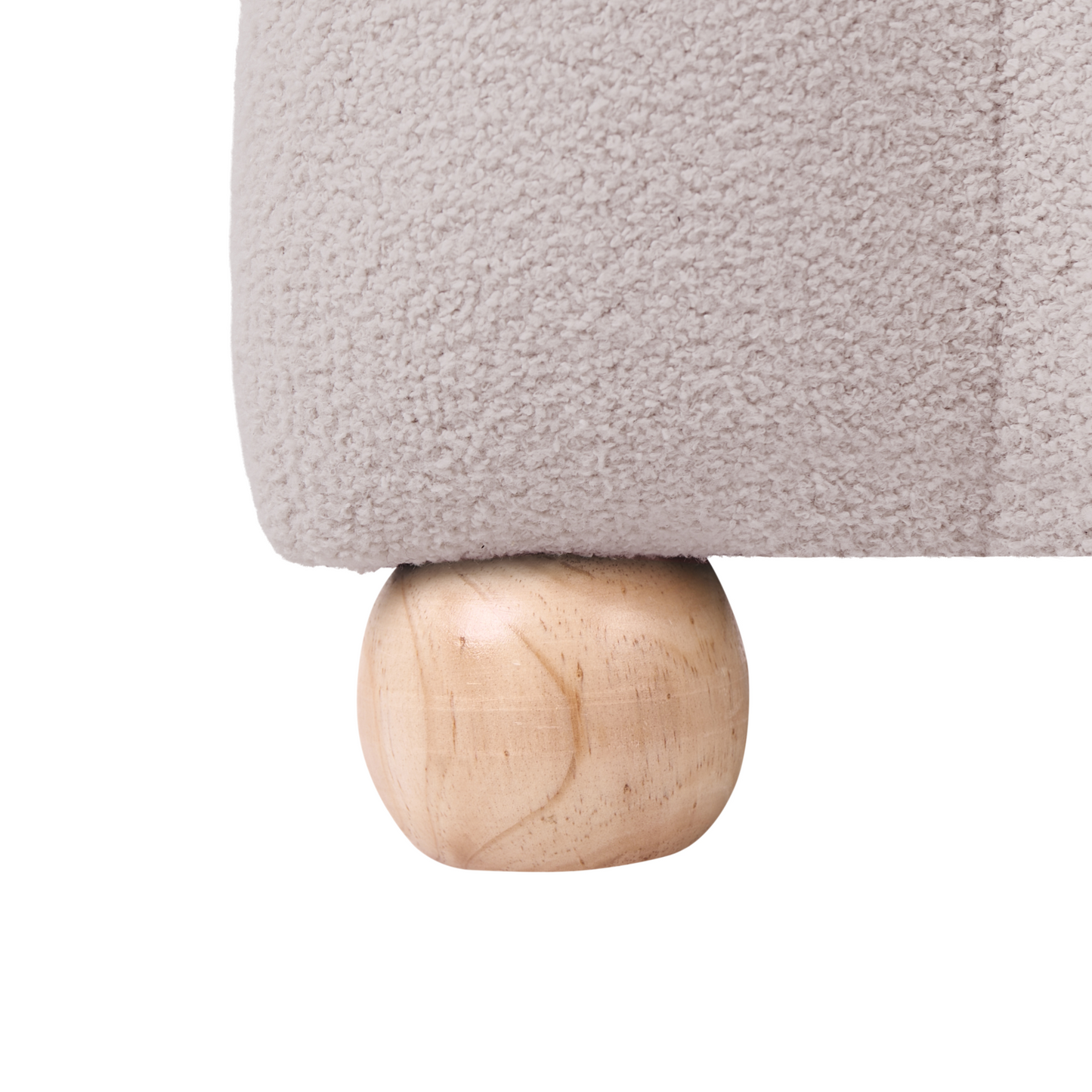 Boucle Teddy Pouffe Off White Round Wooden Legs Modern Upholstered Ottoman For Living Room Accent
