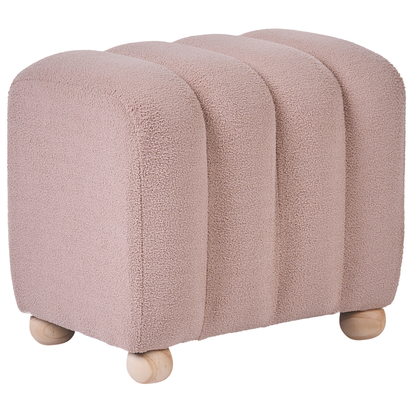 Pouffe Beige Boucle Ottoman With Wooden Legs