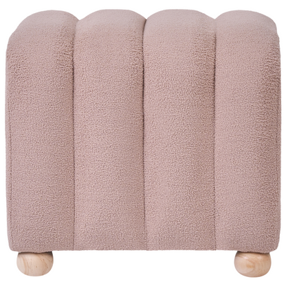 Pouffe Beige Boucle Ottoman With Wooden Legs