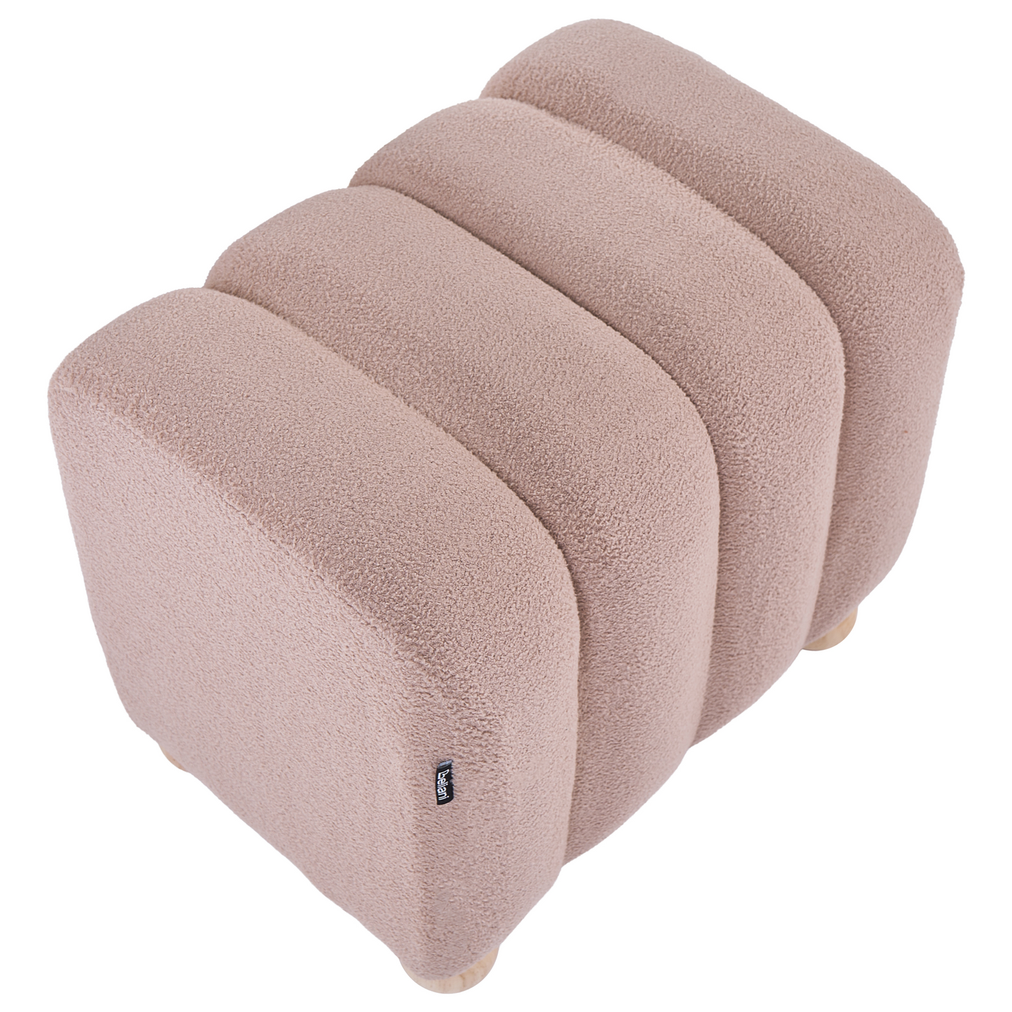 Pouffe Beige Boucle Ottoman With Wooden Legs