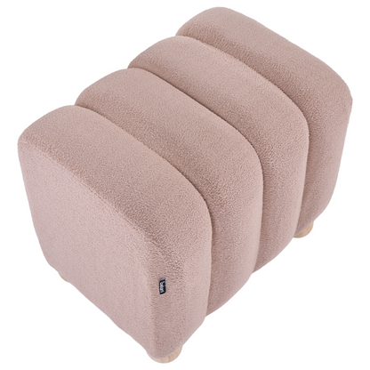 Pouffe Beige Boucle Ottoman With Wooden Legs