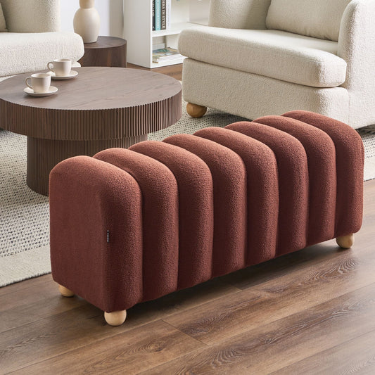 Bed Bench Golden Brown Boucle With Wooden Legs