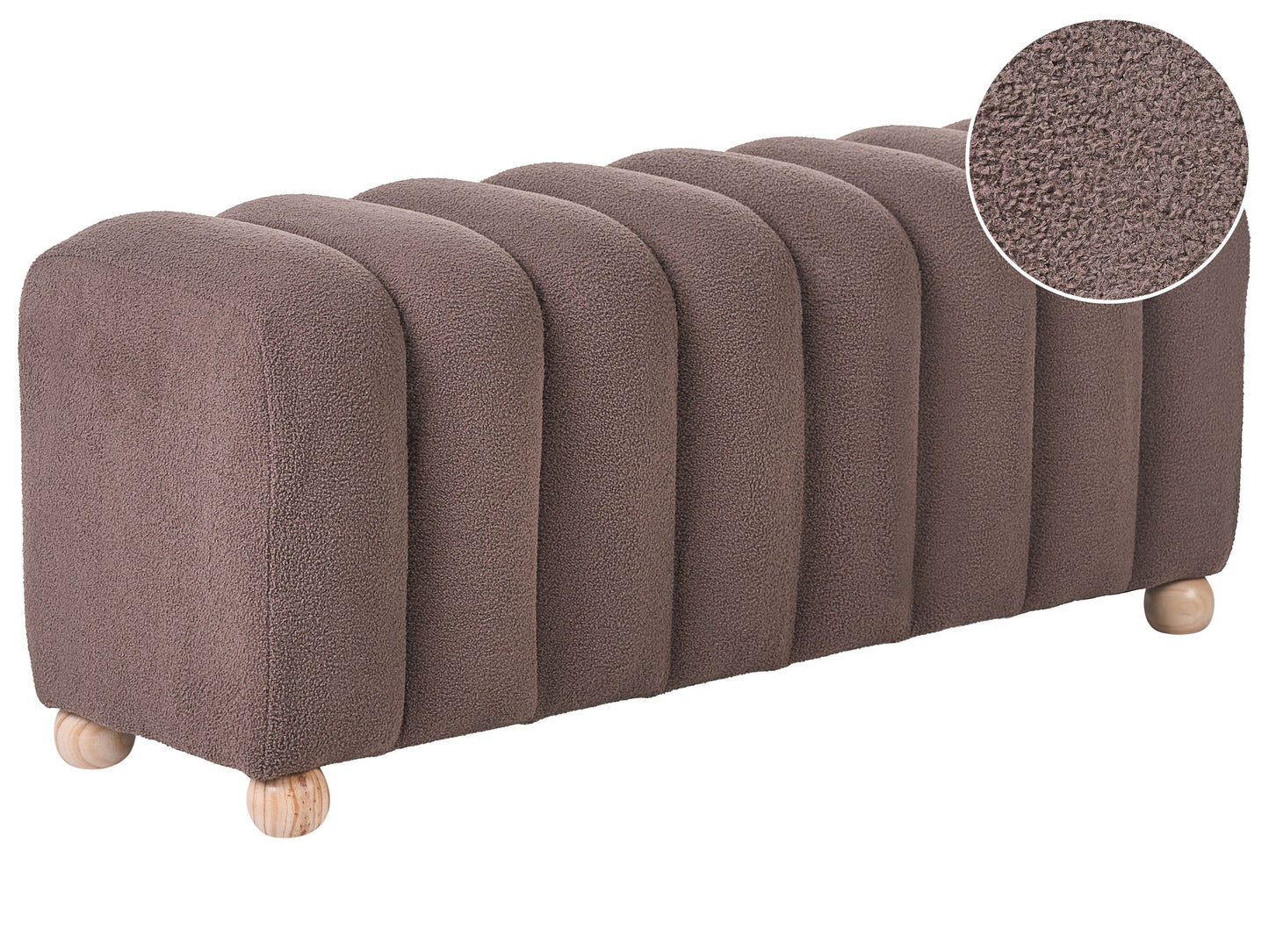 Bed Bench Brown Boucle Upholstered With Wooden Legs