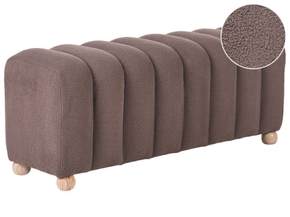 Bed Bench Brown Boucle Upholstered With Wooden Legs