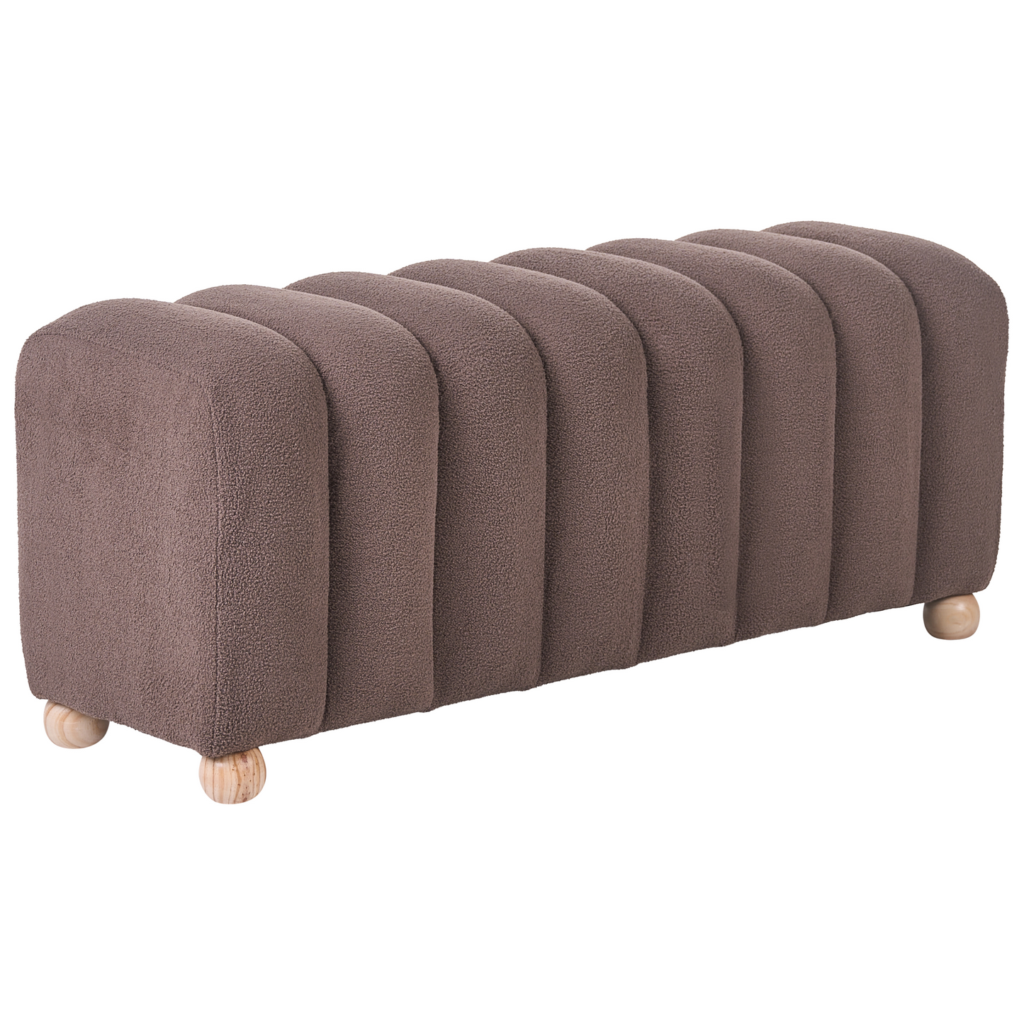 Bed Bench Brown Boucle Upholstered With Wooden Legs