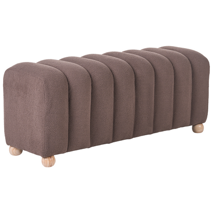 Bed Bench Brown Boucle Upholstered With Wooden Legs