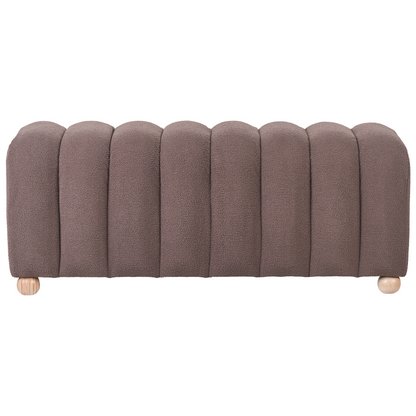 Bed Bench Brown Boucle Upholstered With Wooden Legs