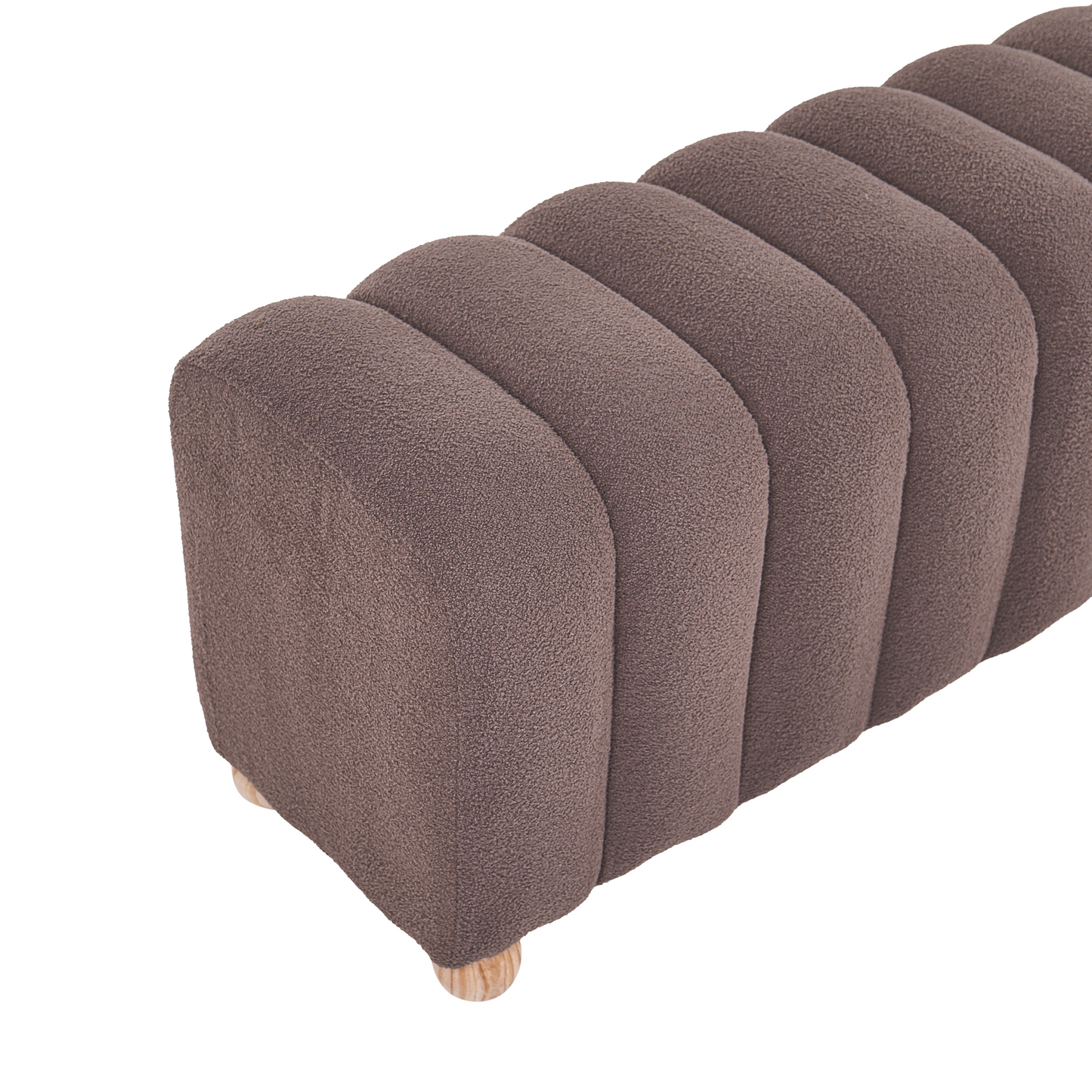 Bed Bench Brown Boucle Upholstered With Wooden Legs