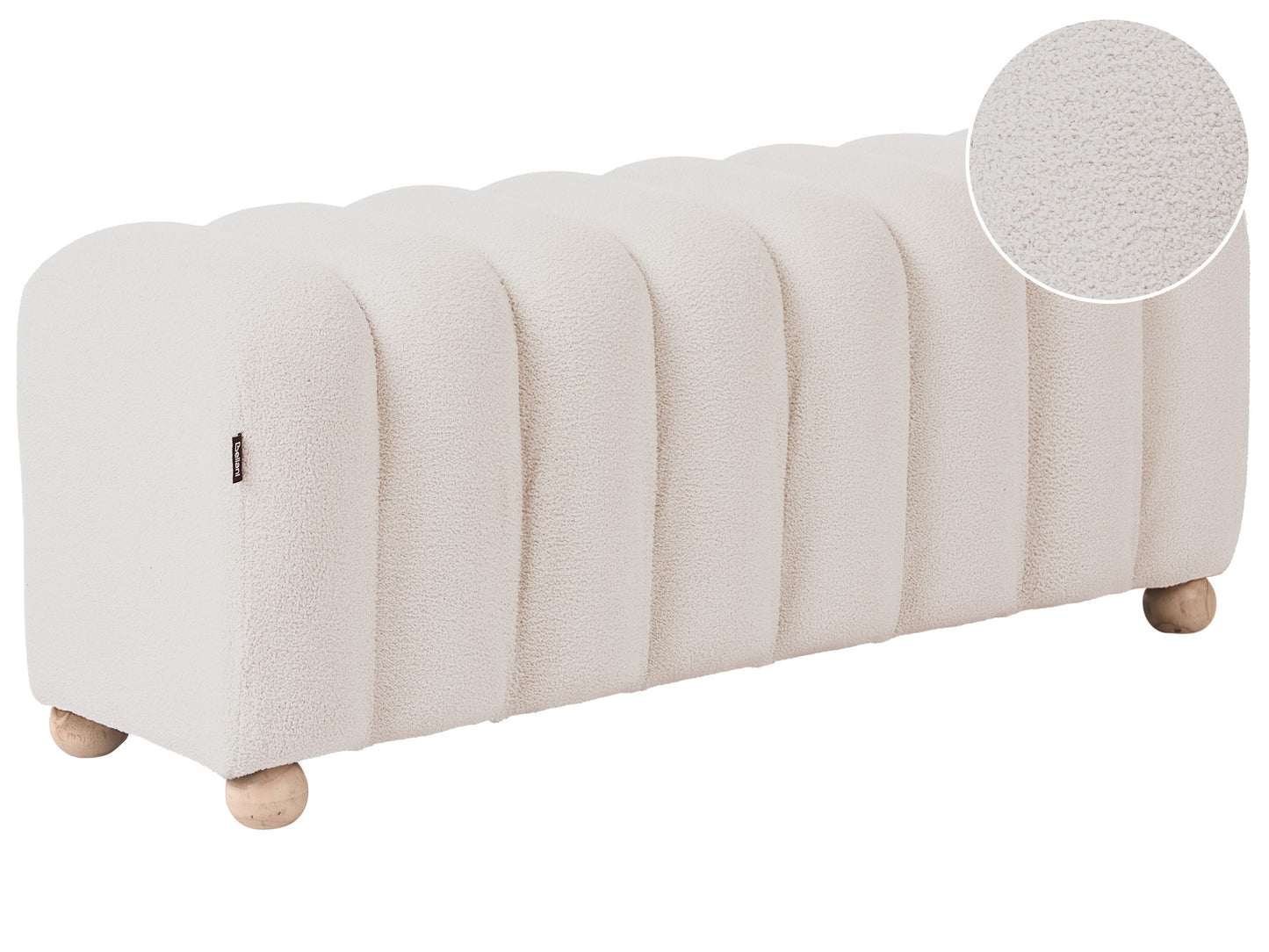 Bed Bench Off White Boucle Teddy Upholstery With Round Wooden Legs Modern Living Room Accent